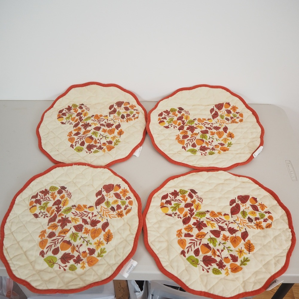 Disney Celebrate Together Fall Quilted Placemats Set of 4 Hidden Mickey Autumn‎